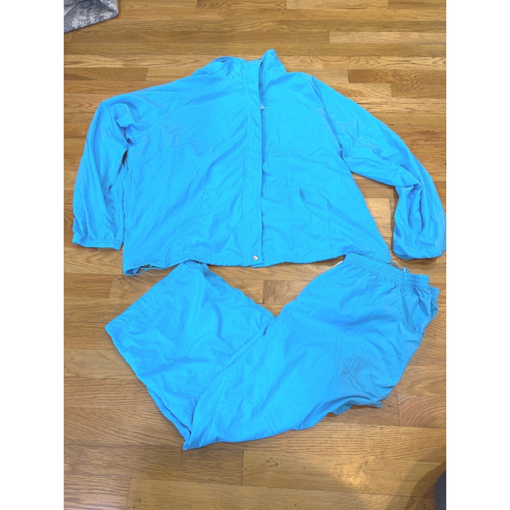 Oleg Cassini Sport Blue Nylon Windbreaker Tracksuit Set‎ Plus Size 1X Y2K Retro